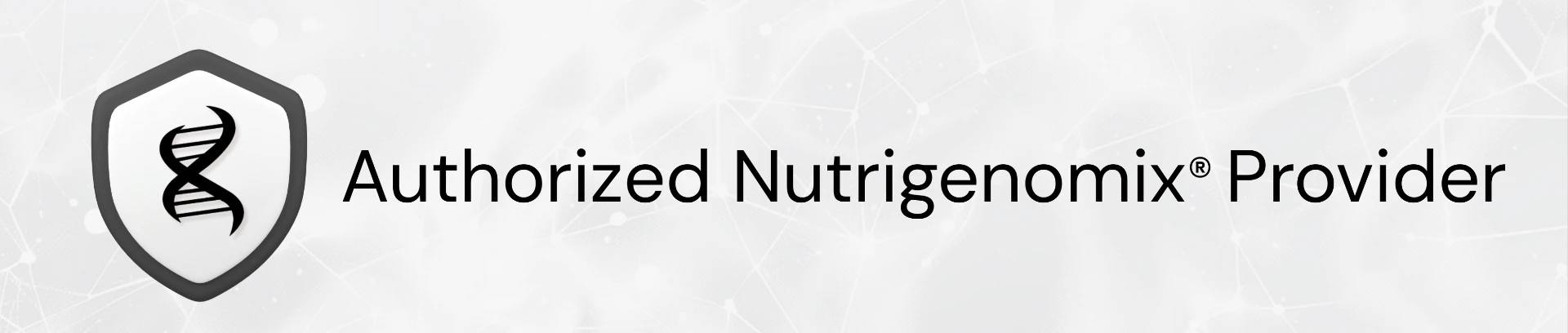 Insigna oficială „Authorized Nutrigenomix® Provider” cu scut și dublu helix ADN