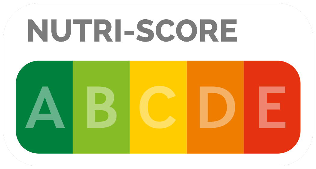 Logo officiel Nutri-Score dans sa version neutre : les cinq lettres A, B, C, D et E sur fond vert foncé, vert clair, jaune, orange et rouge