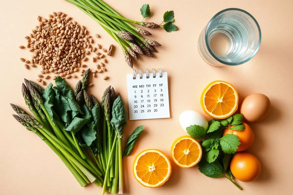 Aliments riches en folates et en fer : légumes verts, légumineuses, œufs et agrumes